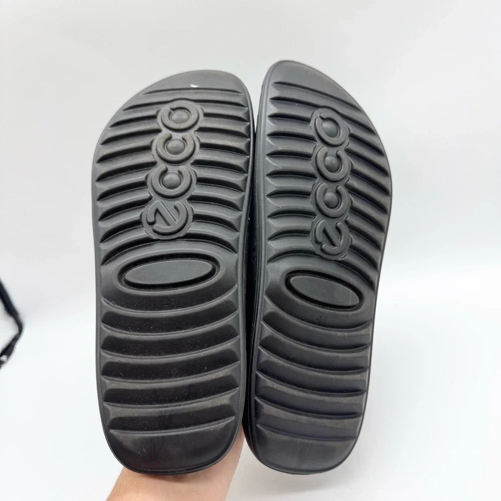 Ecco Cozmo Double Strap Hook & Loop Comfort Slide Sandals Black‎ Men's Size 41